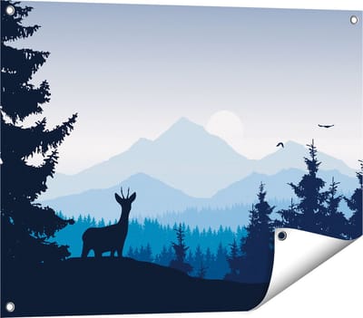 Gards Tuinposter Hert in het Bos - Silhouet - 80x60 cm - Tuindoek - Tuindecoratie - Wanddecoratie buiten - Tuinschilderij