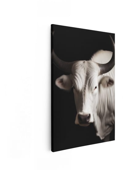 Artaza Canvas Schilderij Koe - 20x30 cm - Wanddecoratie Dierenkop - Muurdecoratie Zwart - Decoratie Woonkamer - Kamer Accessoires