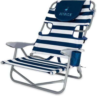 Strandstoel met gat - Loungestoel draagbaar - Ontspannen op strand - Gezichtsgat voor comfort - L 46 inch plat - Gestreept