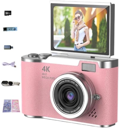 4K Digitale Camera - 48MP met Flip Screen - 8x Zoom - 32GB Geheugenkaart - Selfiecamera - Vlogcamera - Fototoestel - Fotocamera - Camera voor Kinderen en Volwassen - Roze