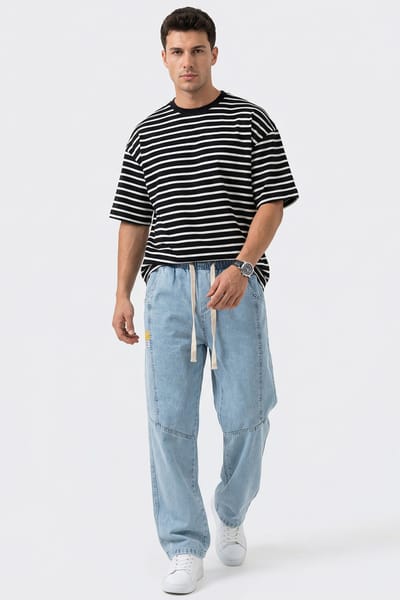 Baggy Denim Broek met Koord Taille