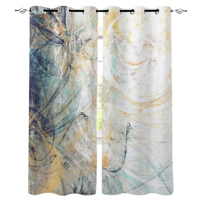 Geel Grijs Abstracte Kunst Textuur Gordijnen voor Slaapkamer Keuken Raambekleding Valgordijnen voor Woonkamer 135W x 60H(cm)