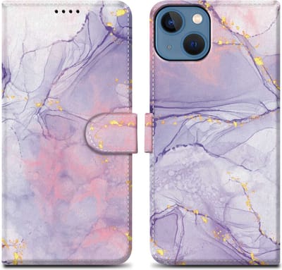 Cadorabo Hoesje geschikt voor Apple iPhone 14 PLUS - Design Roze Paars Marmer No. 5 - Beschermhoes Case Cover met magnetische sluiting, standaardfunctie en kaartvakje