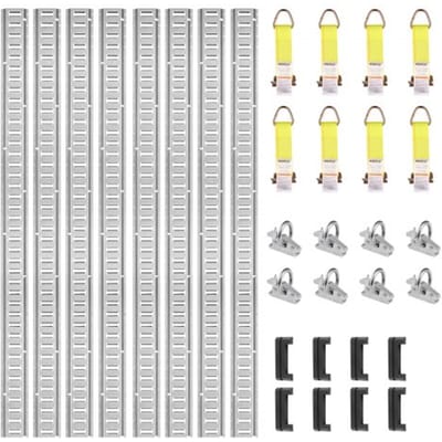 VEVOR E-Track Railset, 24-delige 1524 mm E-Trackset inclusief 8 stalen rails & 8 O-ringankers & 8 spanbanden met D-ring, bevestigingsaccessoires voor bakfietsen en -motoren, draagvermogen 907 kg