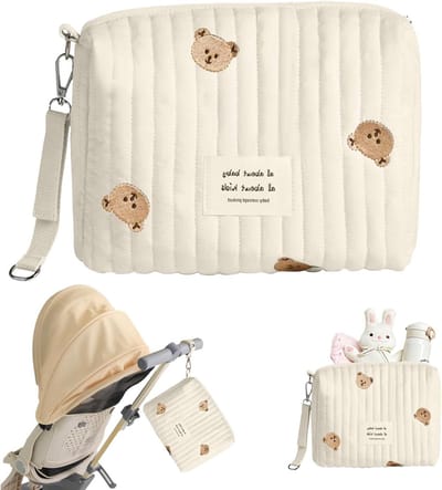 Baby Luiertas - Nappy Bag - Onderweg Organiseren - Geborduurd Design - 15 x 17 x 10 cm - Beige