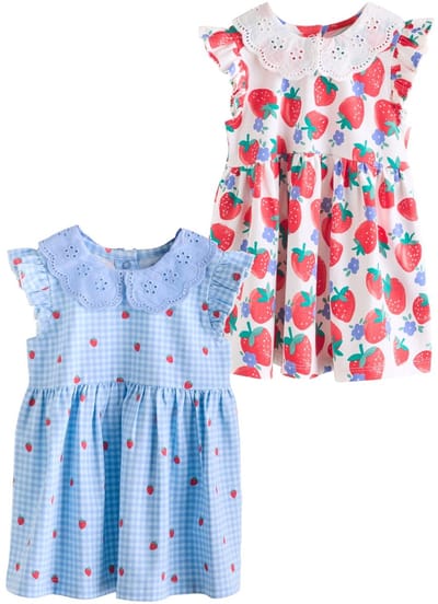 Next - Meisjes - Set van 2 babyjurkjes met korte mouwen - Blauw