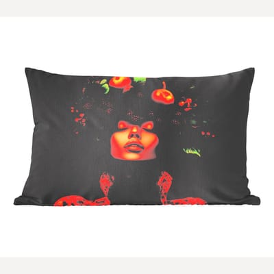 Sierkussens - Kussentjes Woonkamer - 60x40 cm - Vrouw - Zwart - Bessen - Bramen - Appels