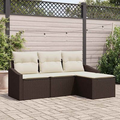 vidaXL Bankstel met kussen met opslag 4 pcs Bruin en Crème poly rattan