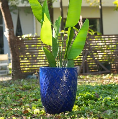 STILVORA Bloempot – 42 cm – Handgemaakt Keramiek – Navy Blue – Voor Binnen & Buiten – Rond Met Drainagegat En Vorstbestendig