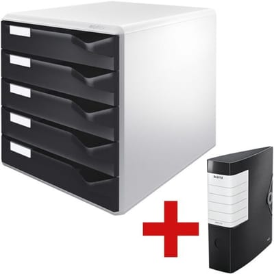 LEITZ® ladebox, 5 schuifladen, A4, polystyreen, lichtgrijs/zwart