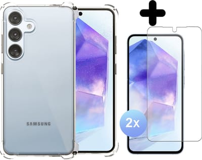 Hoesje geschikt voor Samsung A55 Transparant - 2x screenprotector - beschermglas screen protector- Anti Shock hoes camera case