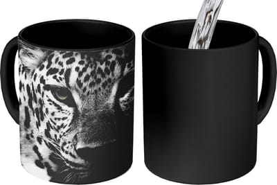 Magische Mok - Foto op Warmte Mokken - Koffiemok - Dieren - Zwart - Wit - Panter - Portret - Magic Mok - Beker - 350 ML - Theemok