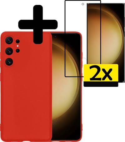 Hoesje - Met 2x Screenprotector - Geschikt voor Samsung Galaxy S23 Ultra - Sterk & Shockproof - Back Cover - Siliconen Case - Telefoon Hoes - Telefoonhoesjes - Rood
