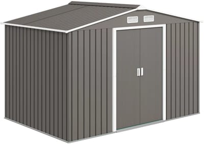 Tuinschuur - 277x195x192 cm - Tuinhuisje met Schuifdeuren & Ventilatieopeningen - Gereedschapsschuur - Opslagruimte Tuin - Tuingereedschap Bewaren - Buitenschuren - Tuinberging - Fietsenberging - Tuinhuis - Grijs