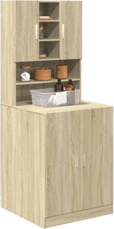 Wasmachine ombouw - Kast - Opbouwmeubel - Verhoger - Wasmachine meubel - Opbergkast - Hout - Sonoma Eiken
