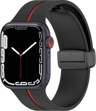 Siliconen bandje - geschikt voor Apple Watch series 1/2/3/4/5/6/7/8/9/10/11/ SE (1,2,3) / Ultra (1,2,3) met maat 44 mm / 45 mm / 46 mm / 49 mm - zwart-rood
