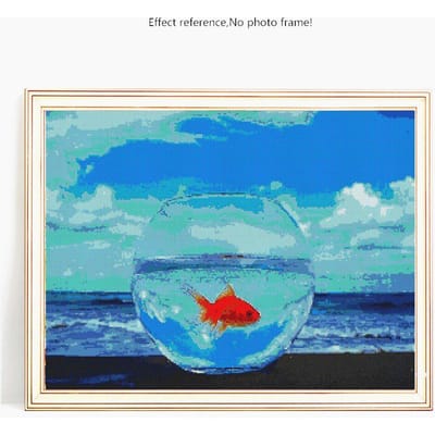 Peinture Diamant 5D DIY Poisson Et Mer Broderie Vente Photos Strass Ronds Complets 20X30 blue