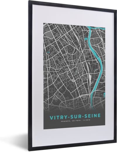 Fotolijst incl. Poster - Vitry-sur-Seine - Frankrijk - Plattegrond - Kaart - Stadskaart - 40x60 cm - Posterlijst