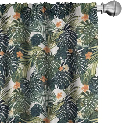 ABAKUHAUS Bloemen gordijnen – Tropische bladeren – 75x175 cm – groen/wit
