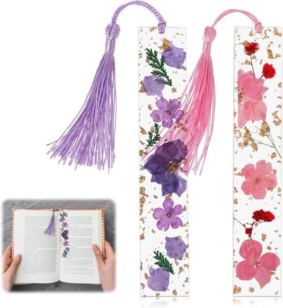 Gepersonaliseerde Bloemenboekenleggers - 2 stuks, Handgemaakt met Gedroogde Bloemen