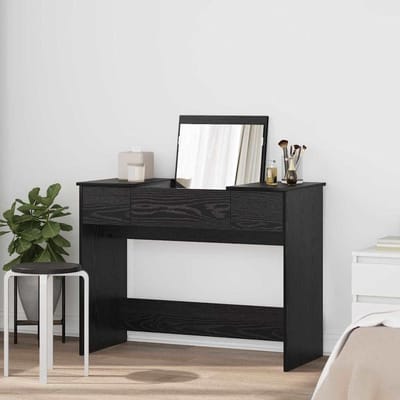 Kaptafel met lade - Make-uptafel meubel - Cosmetica organiseren - Met ingebouwde spiegel - 100 cm breed - Zwart eiken