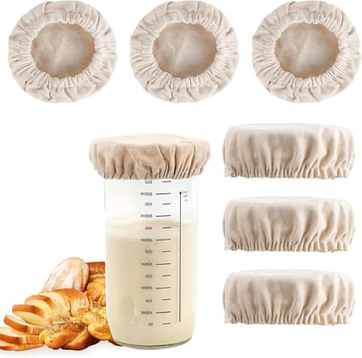 Herbruikbare Linnen Deksel voor Zuurdesem - Set van 6 Elastic Covers voor Broodfermentatie, Duurzaam en Milieuvriendelijk