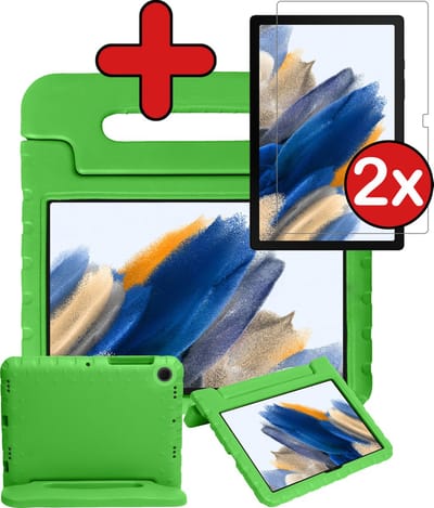 Hoesje - Geschikt voor Samsung Galaxy Tab A8 - Met 2x Screenprotector - Kinderhoes - Shockproof Bumper - Kidsproof Case - Tablethoes - Kinder Hoes Cover - Groen
