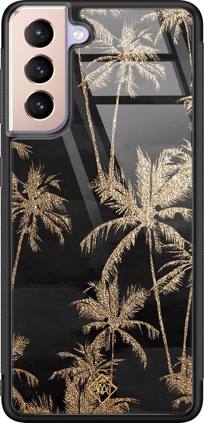 Casimoda® hoesje - Geschikt voor Samsung Galaxy S21 - Palmbomen - Luxe Hard Case Zwart - Backcover telefoonhoesje - Zwart
