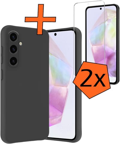 Hoes - Met 2x Screenprotector - Geschikt voor Samsung Galaxy A36 - Sterk & Shockproof - Back Cover - Siliconen Case - Telefoon Hoes - Zwart