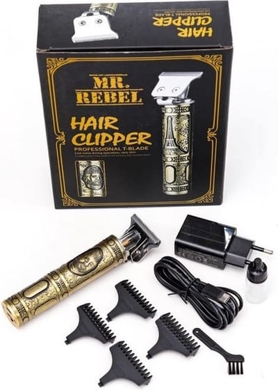 MR.REBEL Hair Clipper Professional T-Blade Tondeuse - baardtrimmer USB-oplaadbaar snoerloze elektrische kapsalon T-Blade trimmer voor mannen goud -0 - 1 - 2 - 3- 4 mm