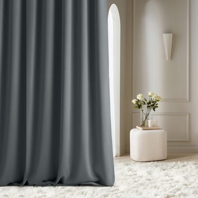 Aura Gordijn met zilveren ringen, 180 x 250 cm breed x hoogte, verduisterend, schuifgordijnen, decoratief, modern gordijn, woonkamer, slaapkamer, donkergrijs, 1 stuk