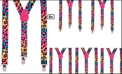 6x Bretel luipaardprint festival - Carnaval thema feest party optocht disco fun