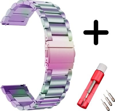 Strap-it bandje staal regenboog + toolkit - geschikt voor Samsung Galaxy Watch 1 46mm / Galaxy Watch 3 45mm / Gear S3