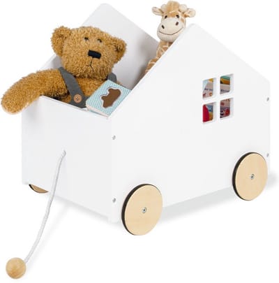 Pinolino Speelgoedkist op wielen 'Hydda' - Kinderwagen met Trekkoord – Witte Gelakte MDF Wagen met Rubberen Wielen - Leuk Sinterklaas en Kerstcadeau