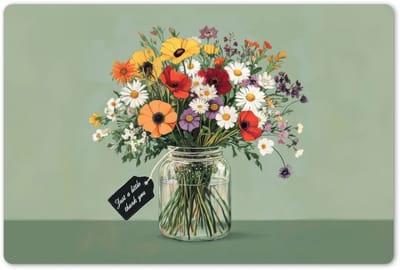 Placemats 45x30 cm - Placemat kunststof - 1 stuk - Bloemen - Vaas - Kaartje - Borden onderleggers - Decoratie voor op tafel - Keuken tafeldecoratie accessoires - Vinyl onderlegger - Tafelversiering