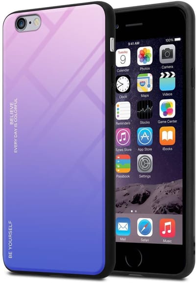 Cadorabo Hoesje geschikt voor Apple iPhone 6 PLUS / 6S PLUS in ROZE - BLAUW - Tweekleurige beschermhoes van TPU-silicone Case Cover en achterzijde van gehard glas