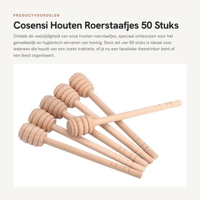 Dailygoods- Roerlepel Houten - 50 Stuks - Honinglepel - Roerstokjes - 15 cm - Hoogwaardige Kwaliteit - Honingdipper