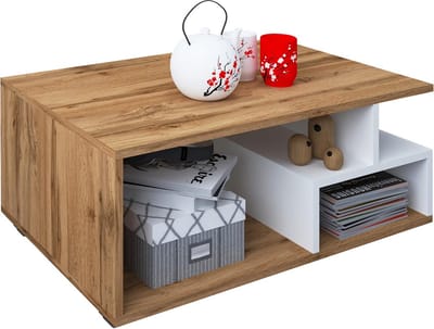 Hoge Salontafel Woonkamer Bijzettafel met Vier Open Vakken - Eiken/Wit