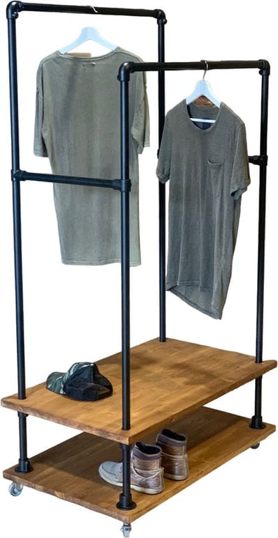 Design85 Steigerbuis Kledingrek Winkel 100×60×180 cm Industrieel Rek op Wieltjes Dubbelzijdig met Legplanken