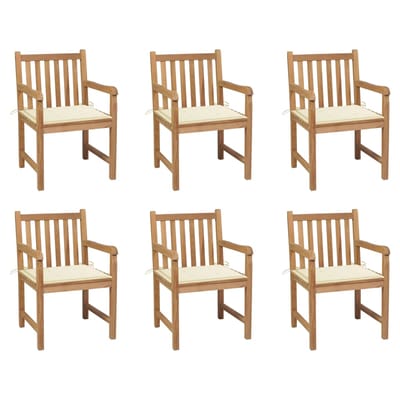 vidaXL - Tuinstoelen - 6 - st - met - crèmekleurige - kussens - massief - teakhout