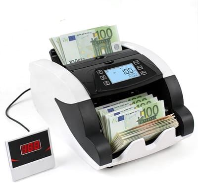 Geld Tel Machine - Bankbiljet Teller - Snel Geld Tellen - Valuta Detectie - 1100 Biljetten/Min - Grijs