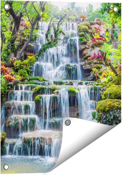 Gards Tuinposter Tropische Waterval in Thailand - 40x50 cm - Tuindoek - Tuindecoratie - Wanddecoratie buiten - Tuinschilderij
