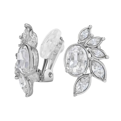 Traveller Clip Oorbellen - Oorclips Dames - Zilverkleurig - Kristallen - Preciosa Crystals - Geplatineerd - Bloem - 20 x 12 mm - 157777