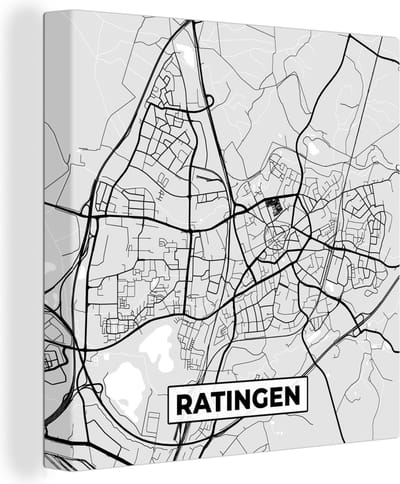 Canvas Schilderij Duitsland - Plattegrond - Ratingen - Kaart - Stadskaart - 20x20 cm - Wanddecoratie