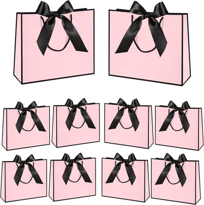 KZQ Papieren Cadeautasjes Met Strik En Handvatten Set Van 10 Stuks In Zwart En Roos Voor Bruiloften Babyshowers Verjaardagen En Feestelijke Gelegenheden