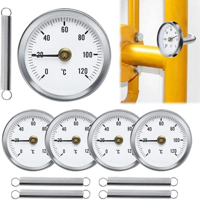 Bimetal Thermometers voor Verwarming, 5 Stuks Thermometers voor Warm Water en Olie, Clip-on 63mm Thermometer voor Oppervlakte Metingen