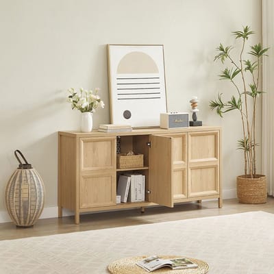 BLACKCOLORS Moderne servieskast met Tip-On-opening, Soft-Close-scharnieren en anti-kantelbeveiliging voor wandmontage, slaapkamerkast 160x40x80 cm in licht eiken