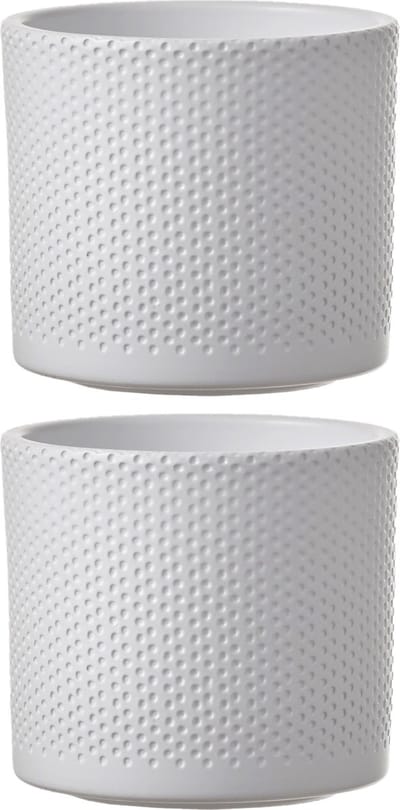 Mica Decorations Bloempot - 2x stuks - wit - relief - keramiek - D14 x H13 cm - plantenpotten binnen