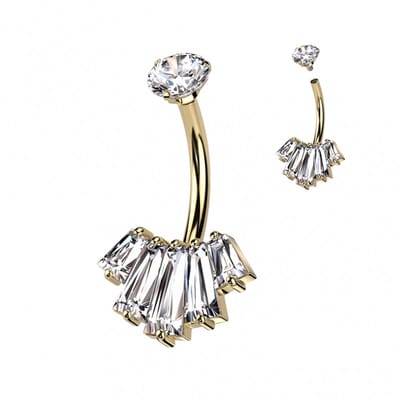 Piercing PVD 5 Baguette CZ prong-set Fan - goud - LMPiercings