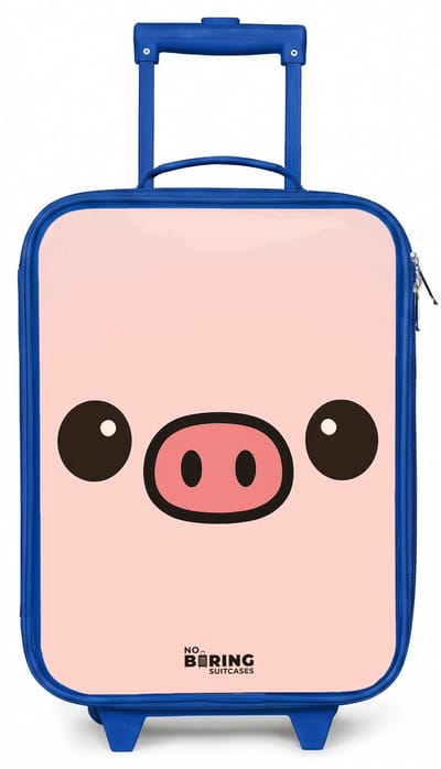NoBoringSuitcases.com® - Kinderkoffer blauw - Kindertrolley jongen - Kawai - Varken - Roze - Koffer kind lichtgewicht - Reiskoffer trolley voor kinderen - Koffertje met lichtgevende wieltjes - Rolkoffer